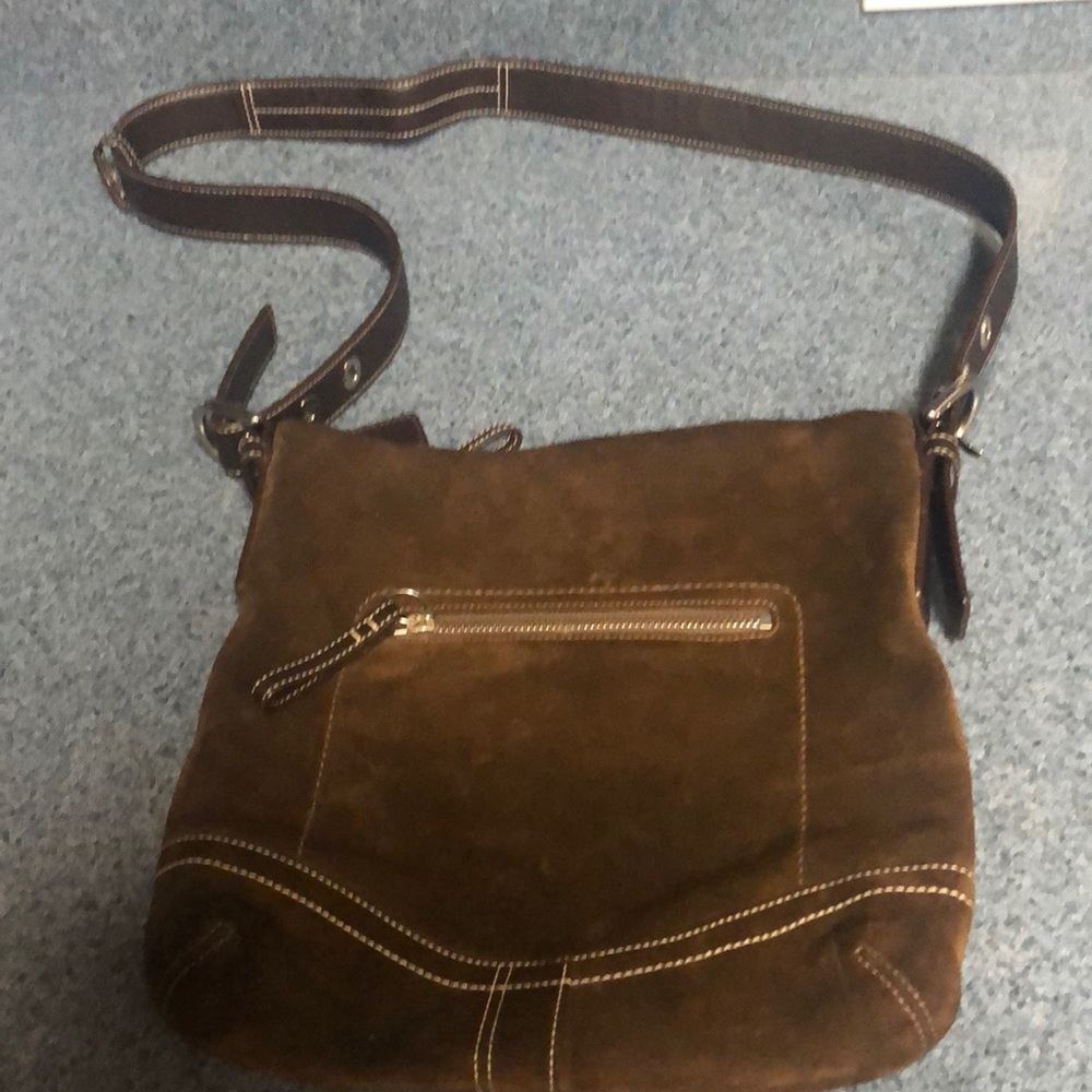 Brown suede coach purse